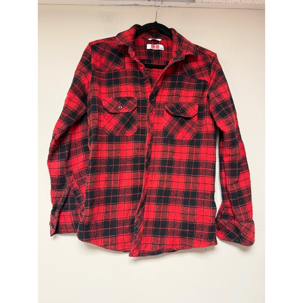 UNIQLO Red Black Plaid Flannel Shirt Long Sleeve Button Up Men's‎ XL